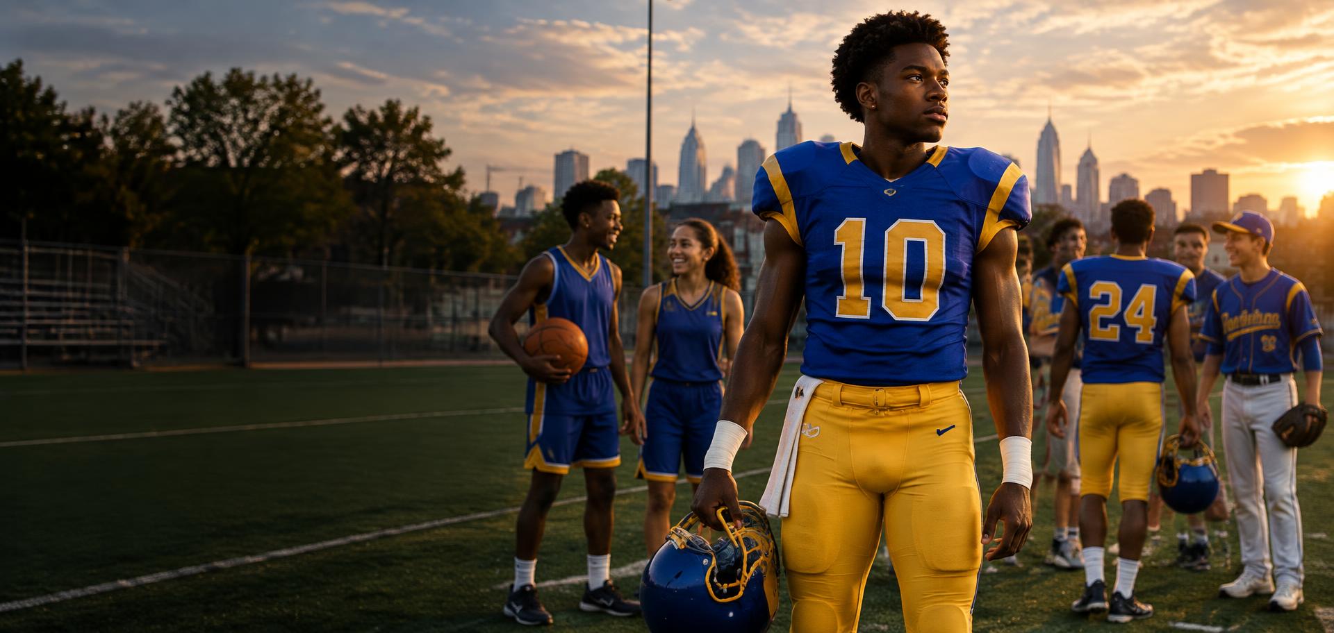 Youth athletes gathering on a Philadelphia field